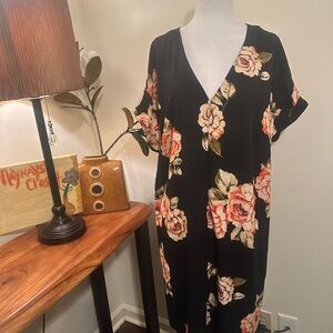 Black Floral V-Neck Women’s Dress